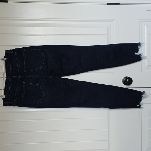 Women's Dark Blue Frayed Hem Jeans - Picture 5 of 6